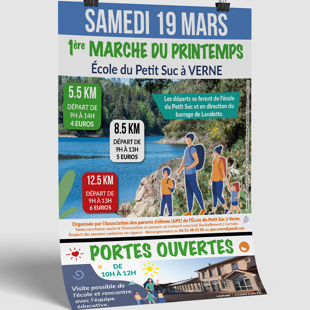 A2com - Affiche de l'APE "1ère marche du printemps Ecole du petit suc à VERNE"